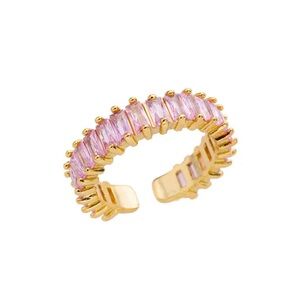 Gold PVD Pink Baguette Ring ✨ Adjustable Statement Band
